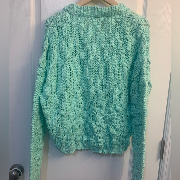 Free People Josephine Cotton Knit V-Neck Long Sleeve Pullover Sweater Mint M NWT - Picture 4 of 4